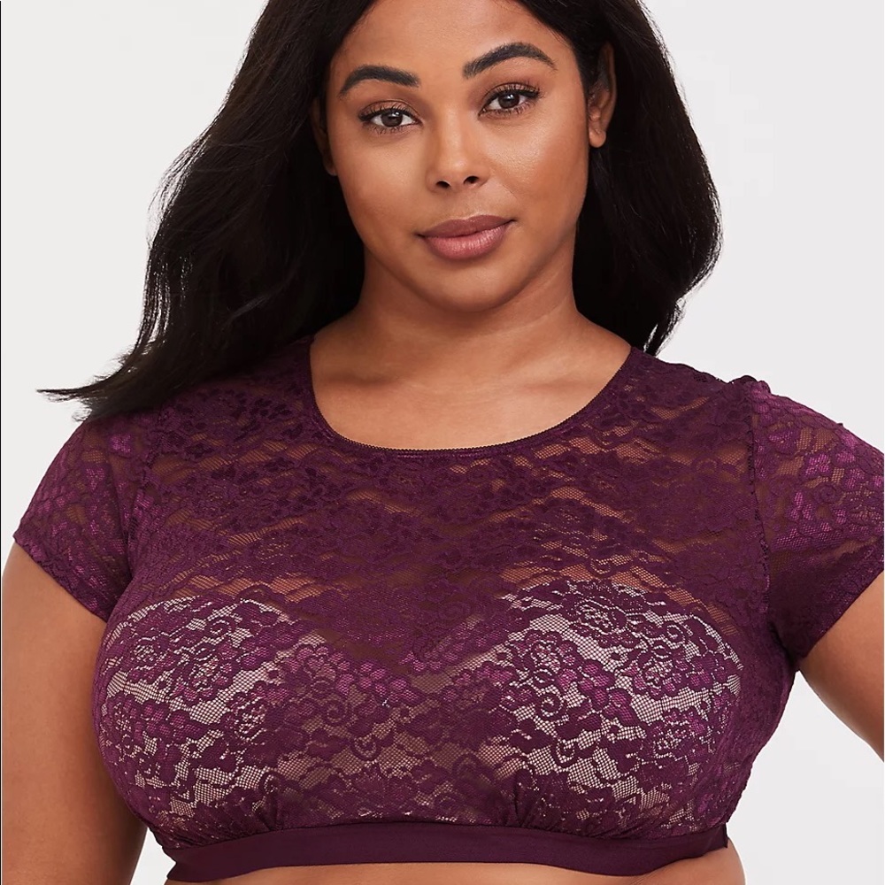 COPY - Purple Lace Short Sleeve Under-It-All Crop Top